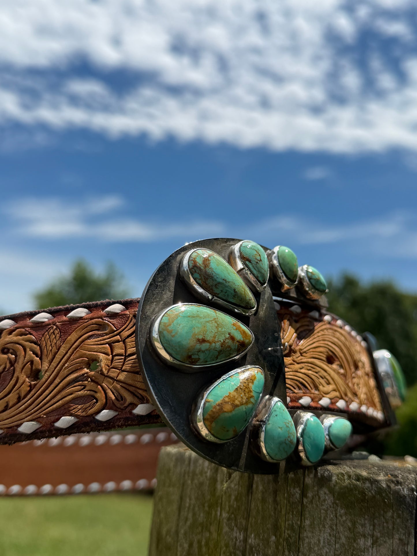 Round Kingman Turquoise Belt Buckle