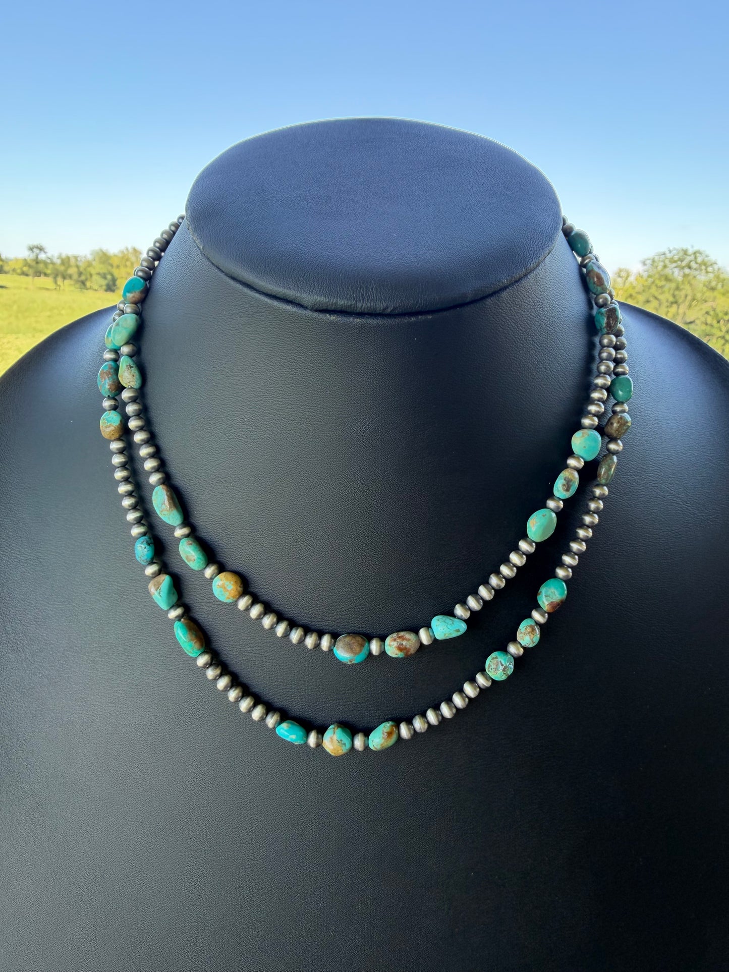 Natural Turquoise and 4mm Sterling Silver Pearls