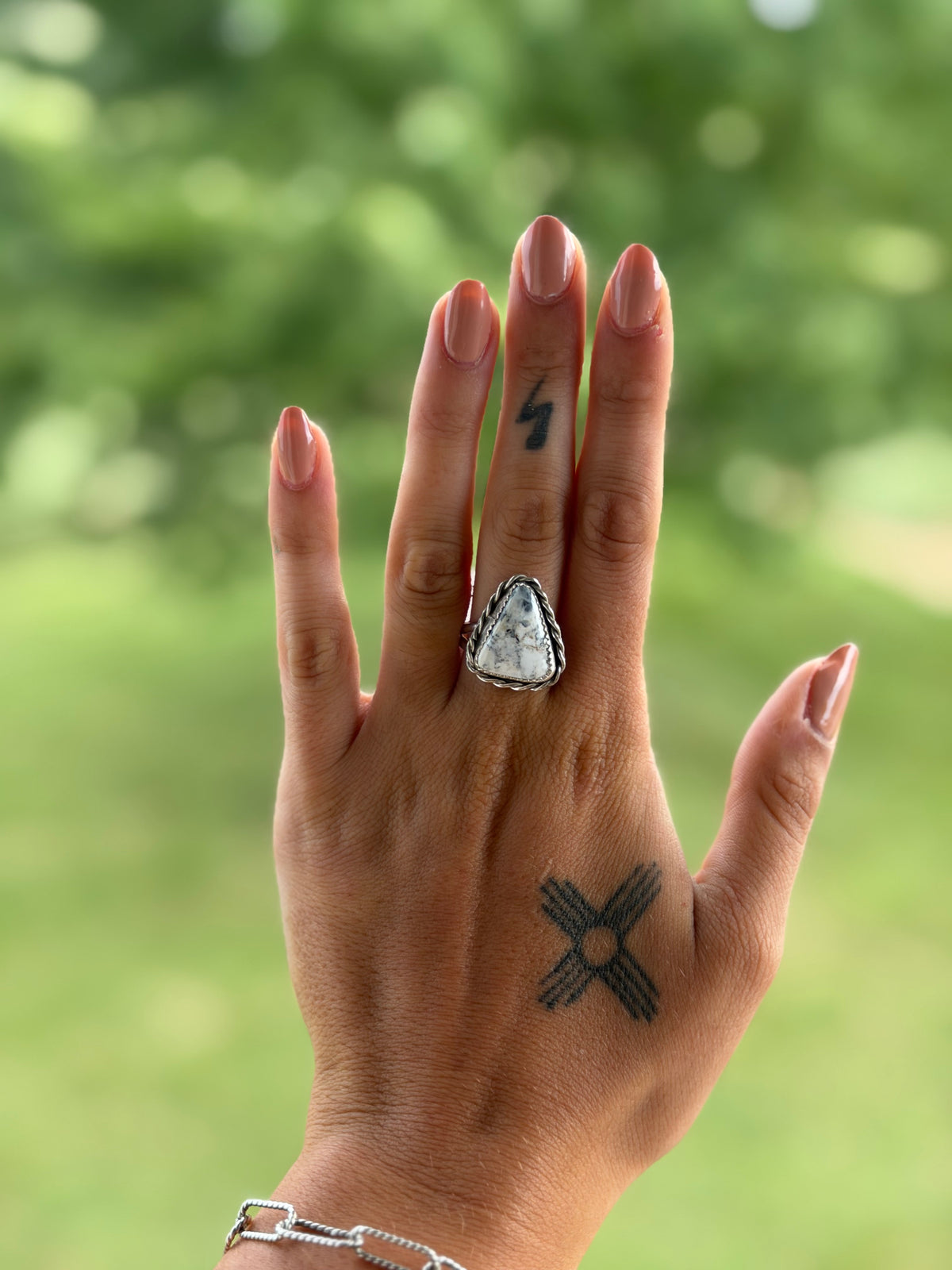 Native White Buffalo Ring with Braided Border