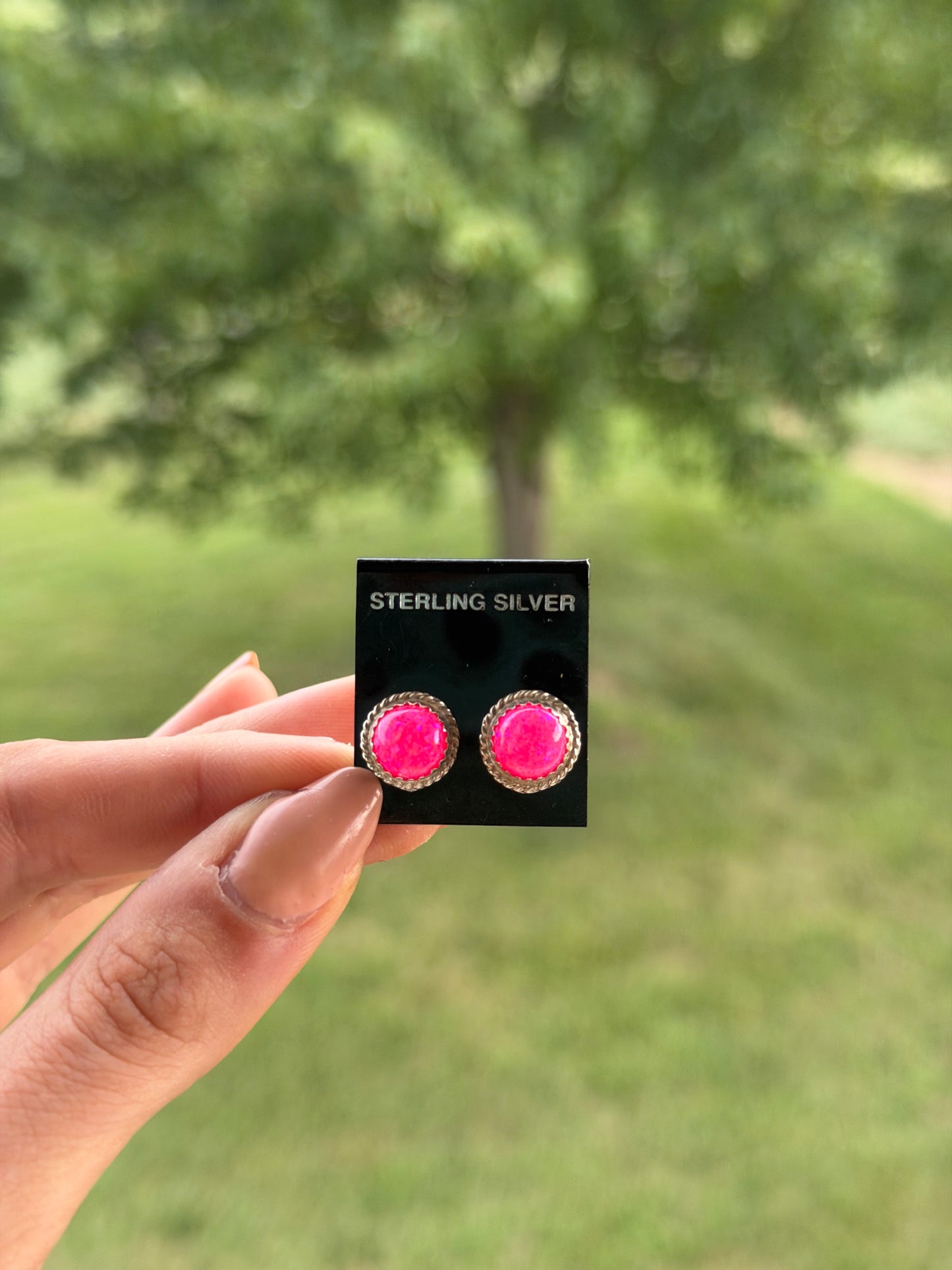 Native Pink Fire Opal Studs