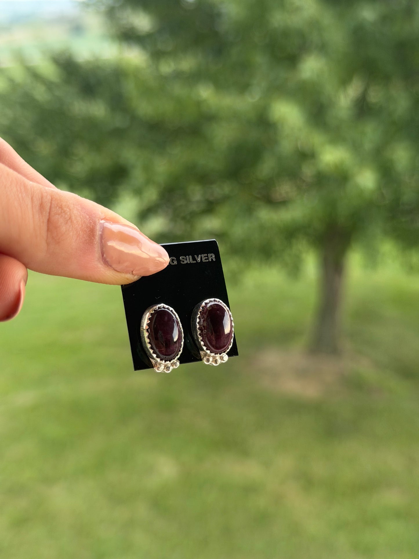 Native Purple Spiny Studs with Silver Bead Detailing
