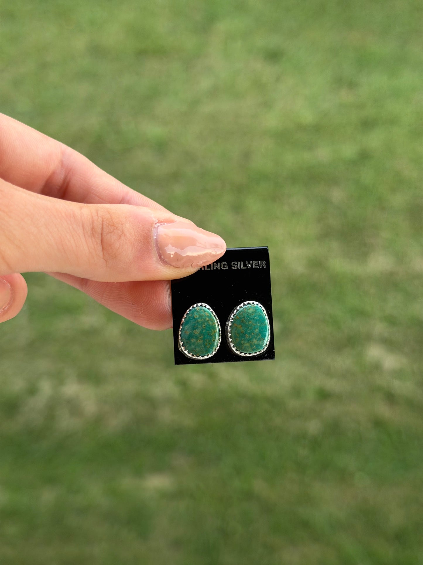 Native Kingman Turquoise Studs with Serrated Bezel
