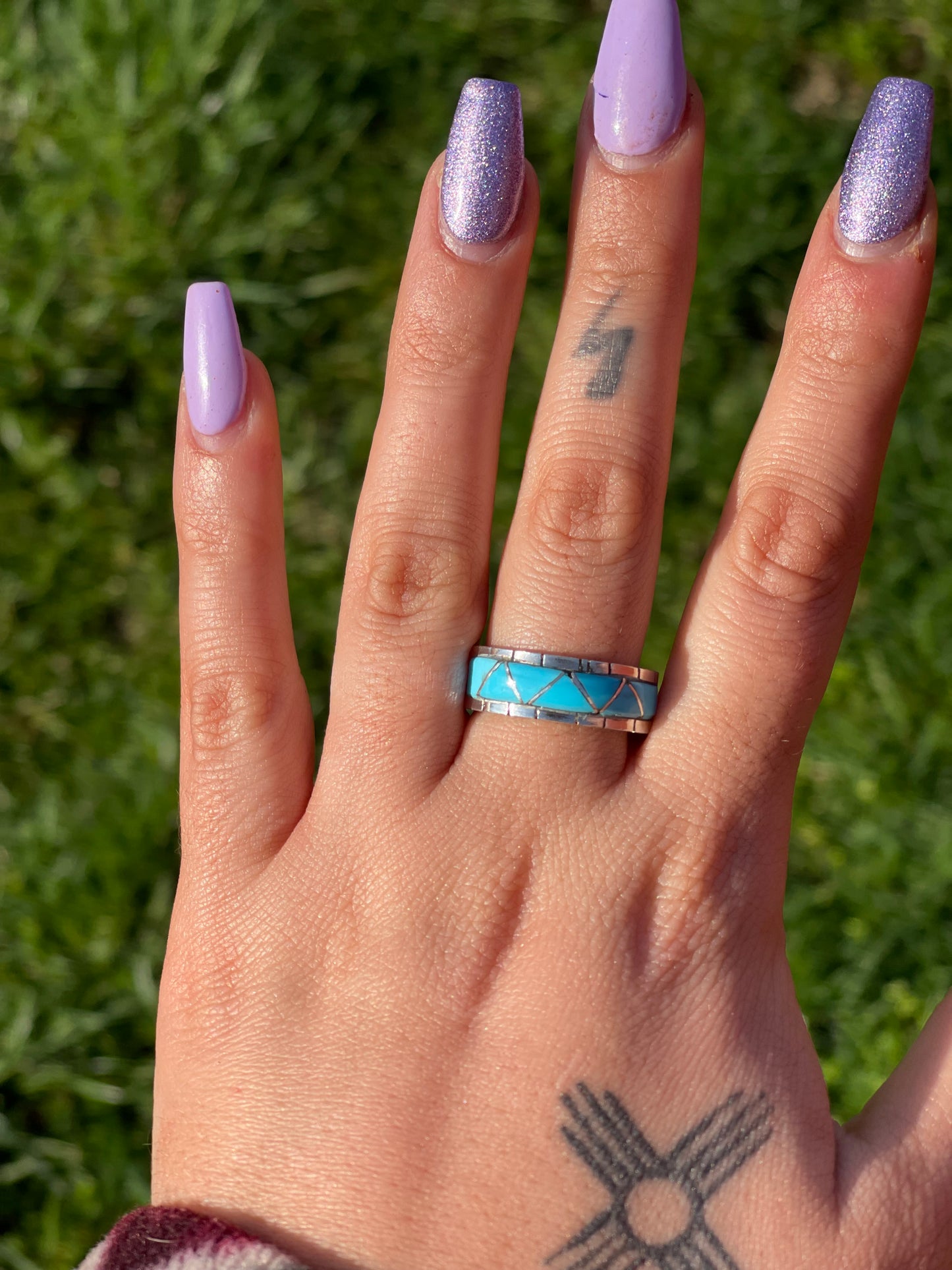 Zuni Handmade Kingman Inlay Ring (Thick Band)