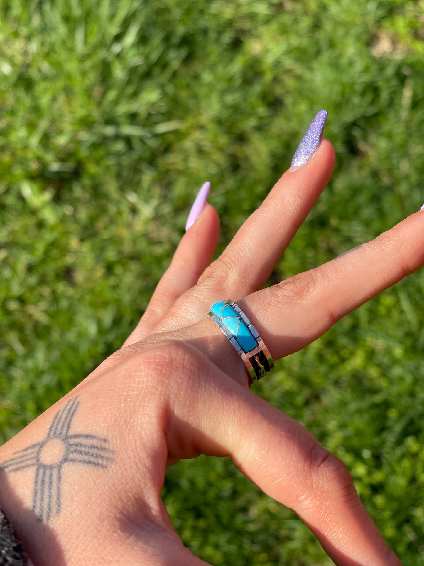 Zuni Handmade Kingman Inlay Ring (Thick Band)