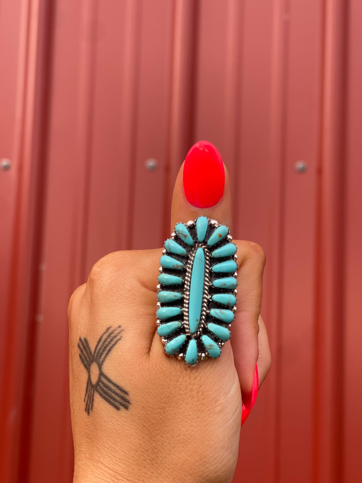 Larger Navajo Kingman Turquoise Cluster Ring - Davina Benally