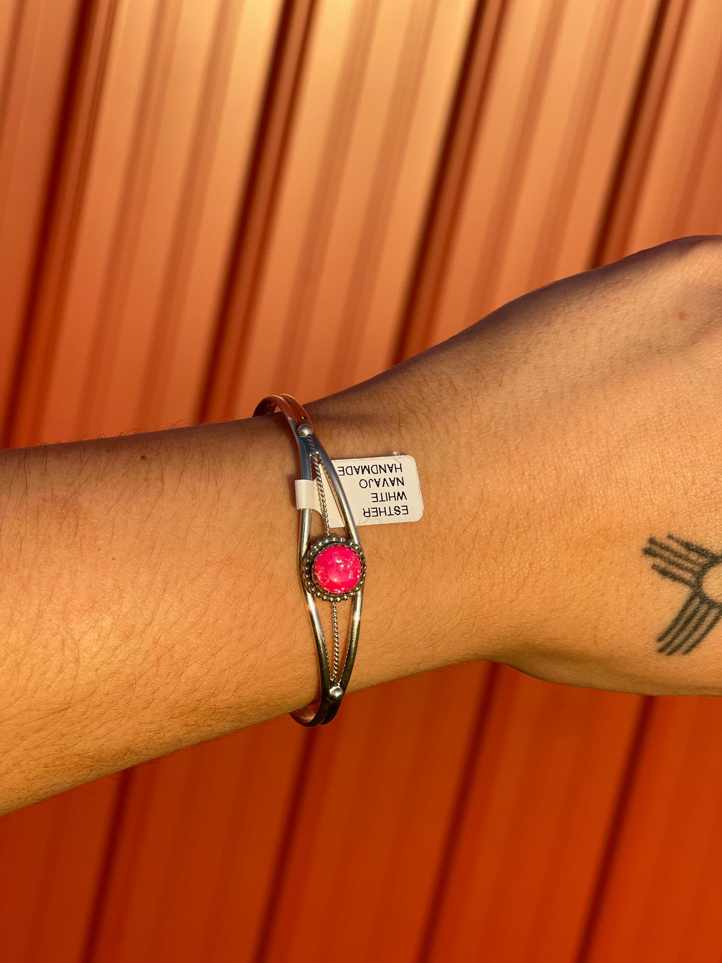 Pink Fire Opal Navajo Bracelet