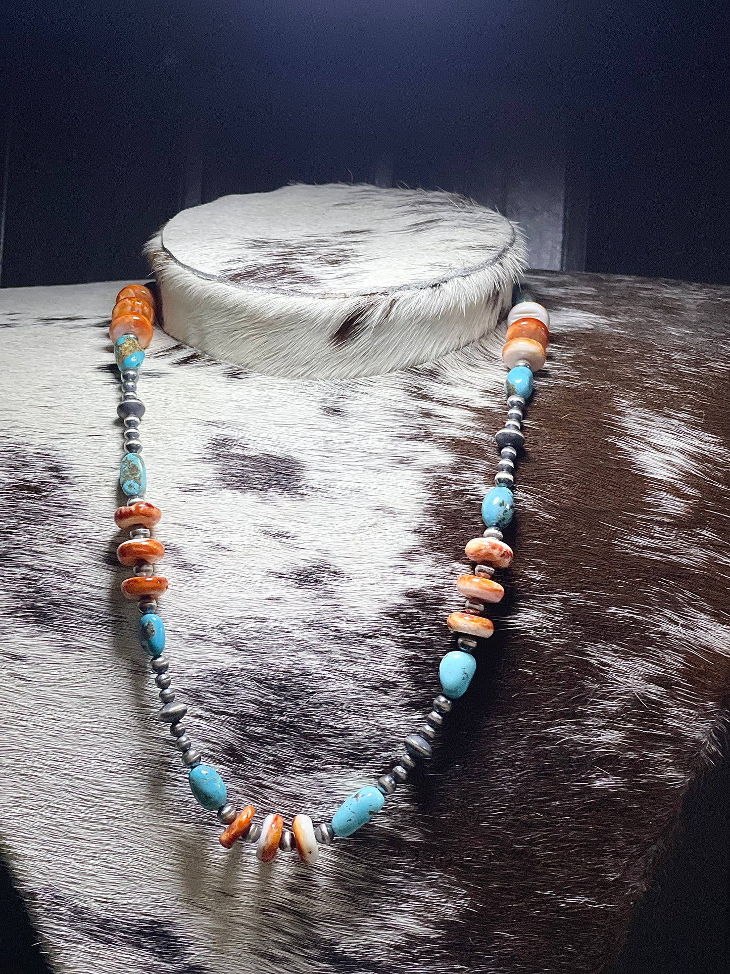 Orange Spiny, Turquoise and Navajo Pearl Statement Piece