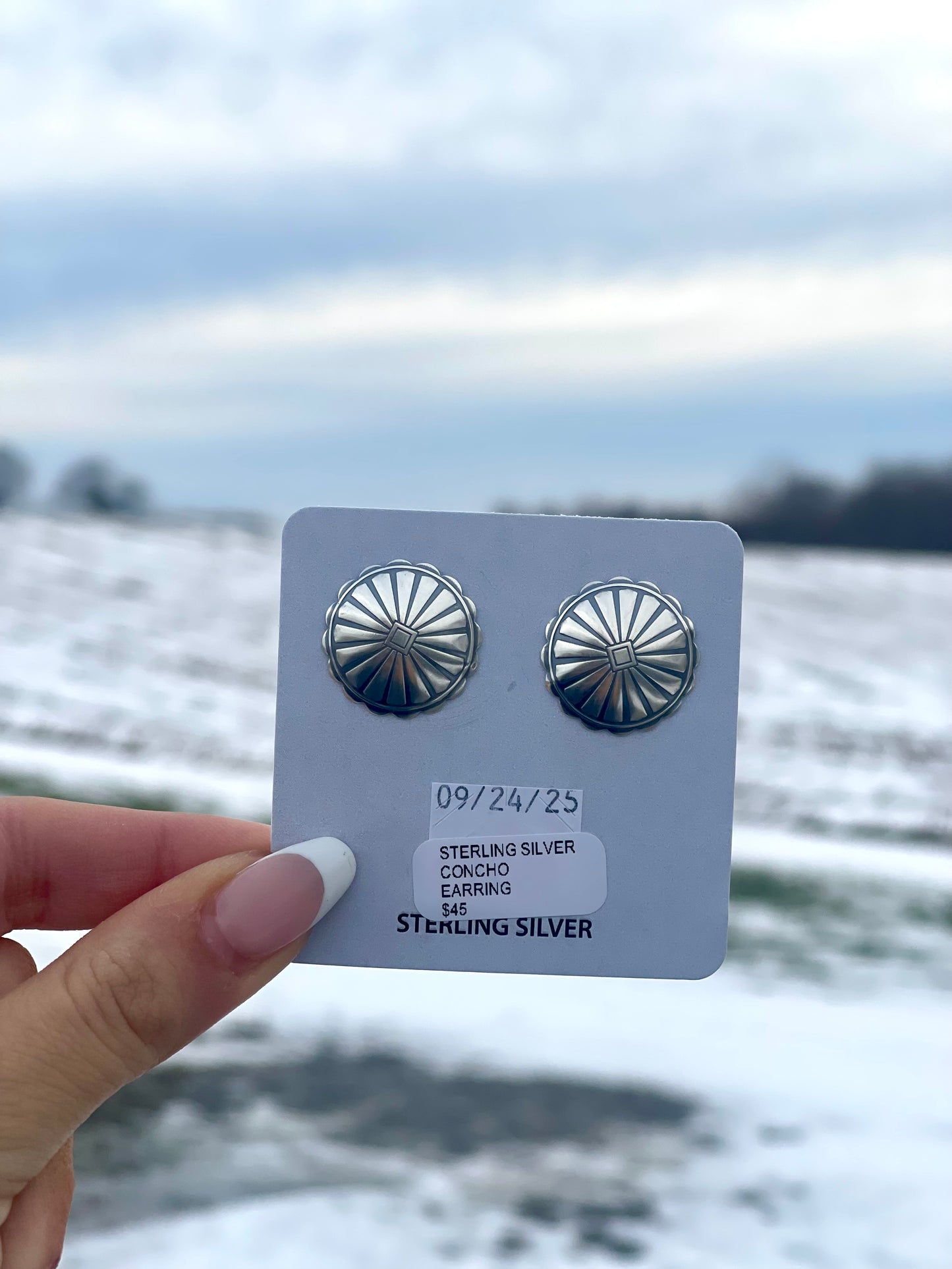 Sterling Silver Large Concho Earrings