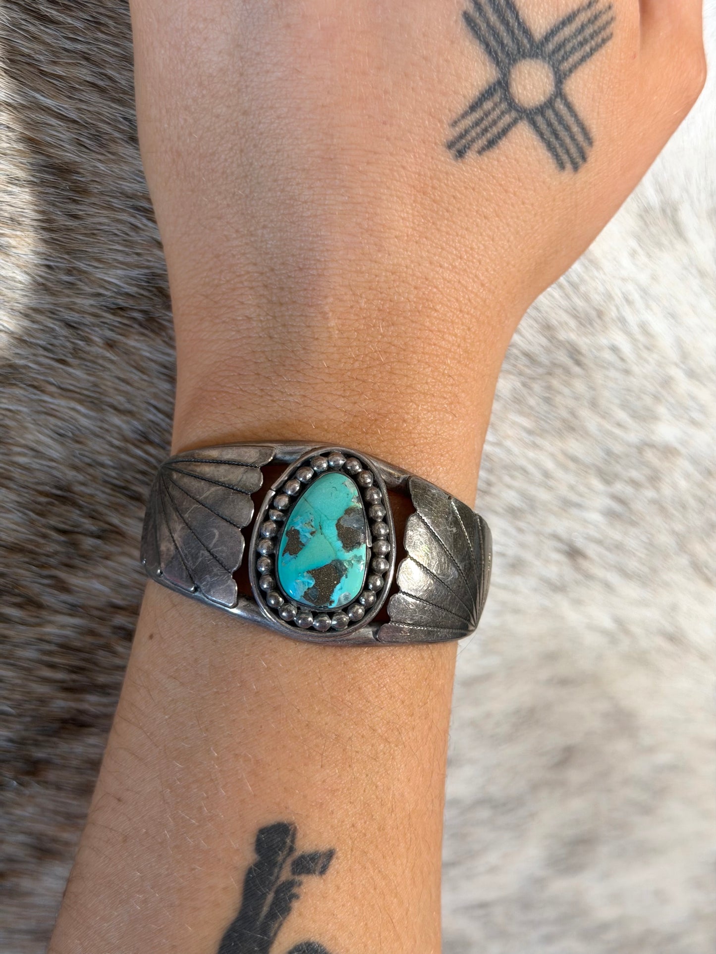 Vintage Turquoise and Heavy Silver Cuff