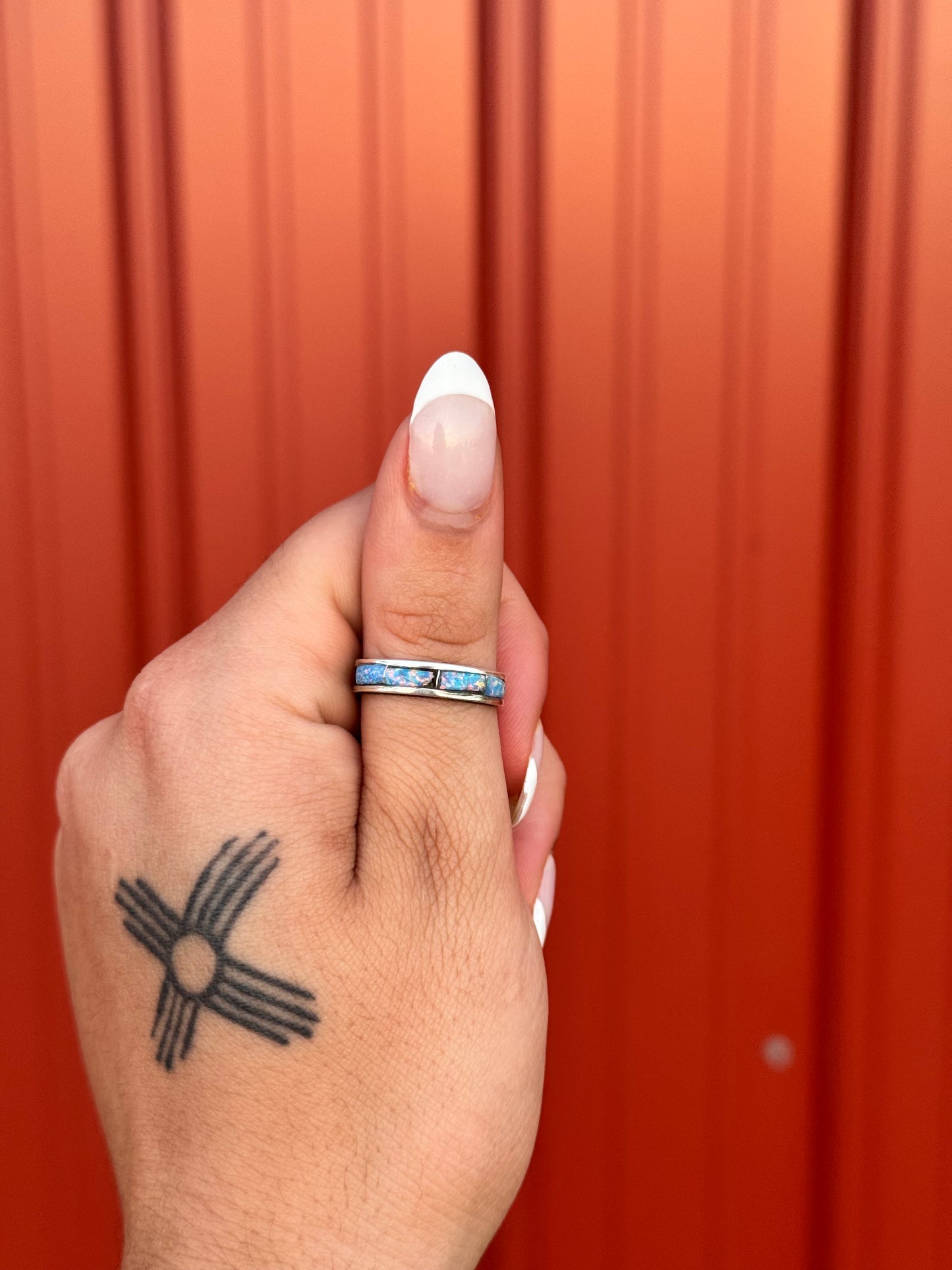 Navajo Handmade Opal or Turquoise Inlay Ring (Thin Band)