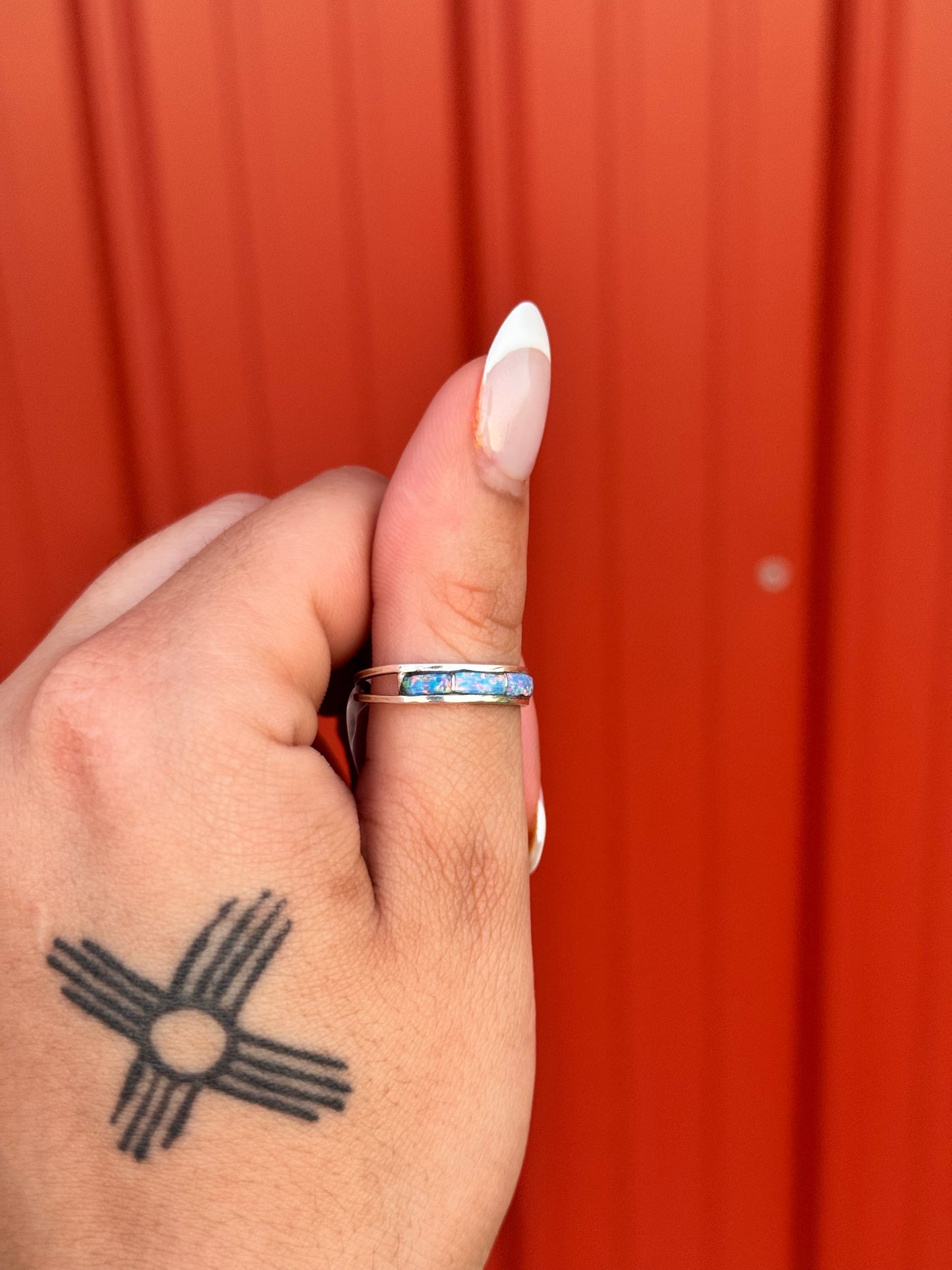 Navajo Handmade Opal or Turquoise Inlay Ring (Thin Band)