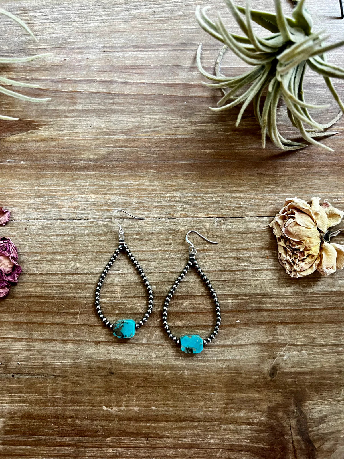 3mm Teardrop Earrings with Flat Turquoise