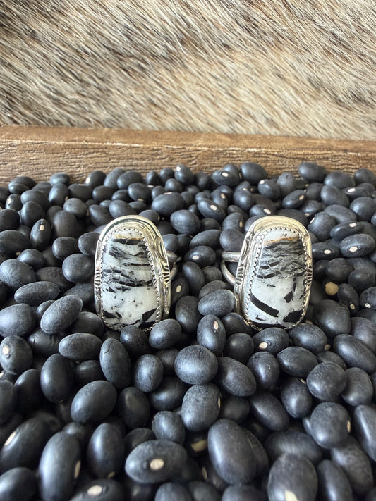 White Buffalo Serrated Bezel Rings