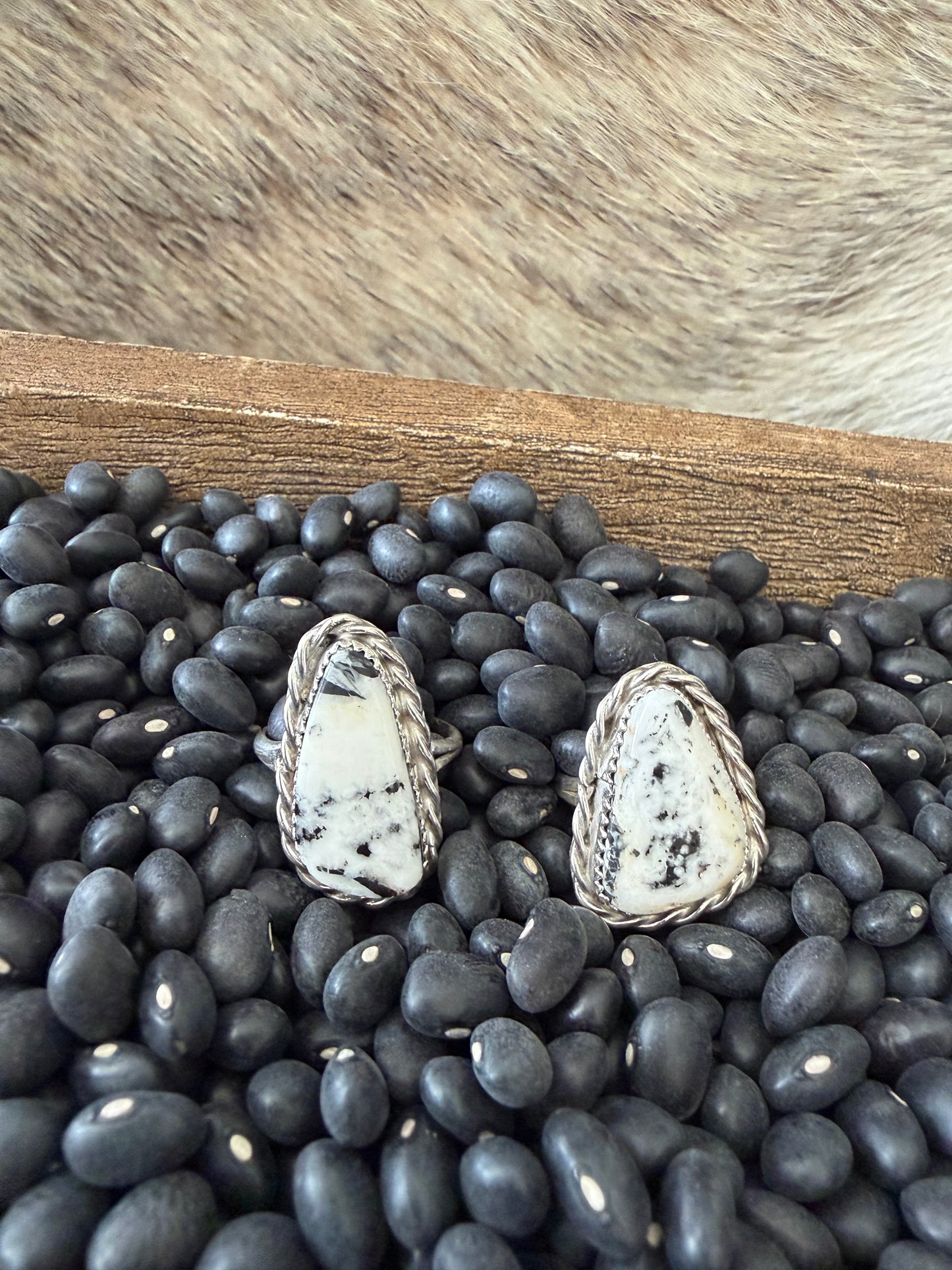 White Buffalo Braided Border Rings