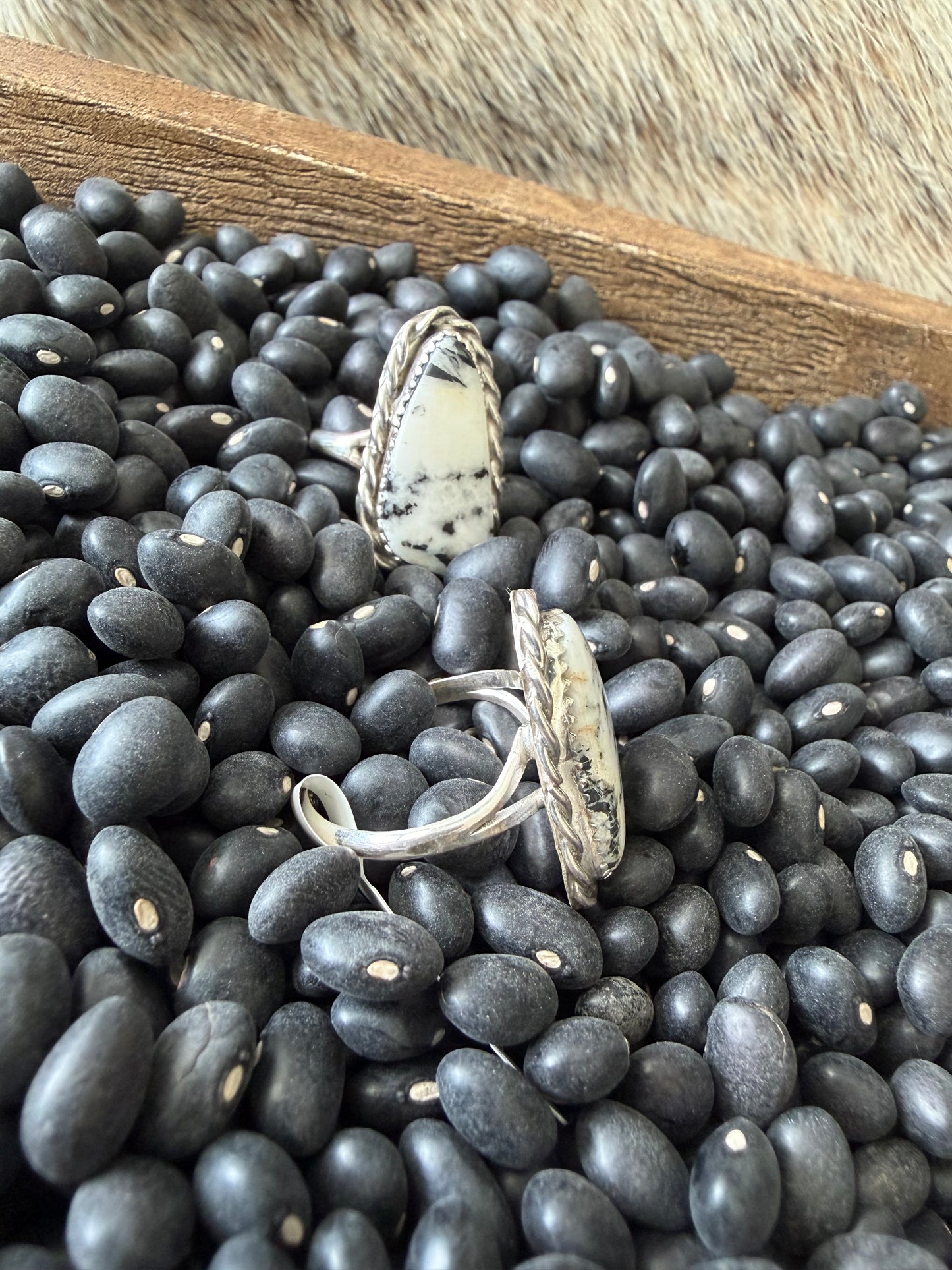 White Buffalo Braided Border Rings