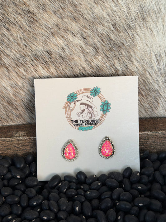 Pink Fire Opal Studs