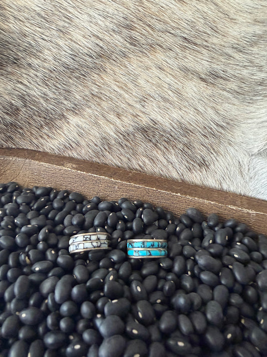 Double White Buffalo or Turquoise Inlay Band