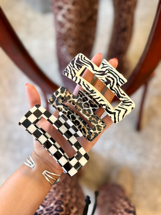 Animal Print/Checkered Claw Clips