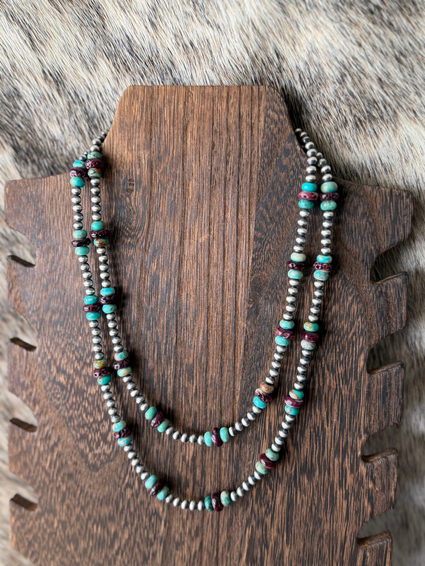 Purple Spiny, Turquoise and 4mm Sterling Silver Pearls