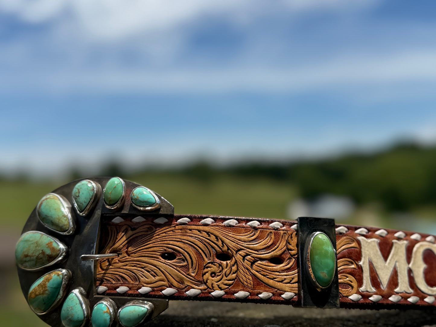 Round Kingman Turquoise Belt Buckle