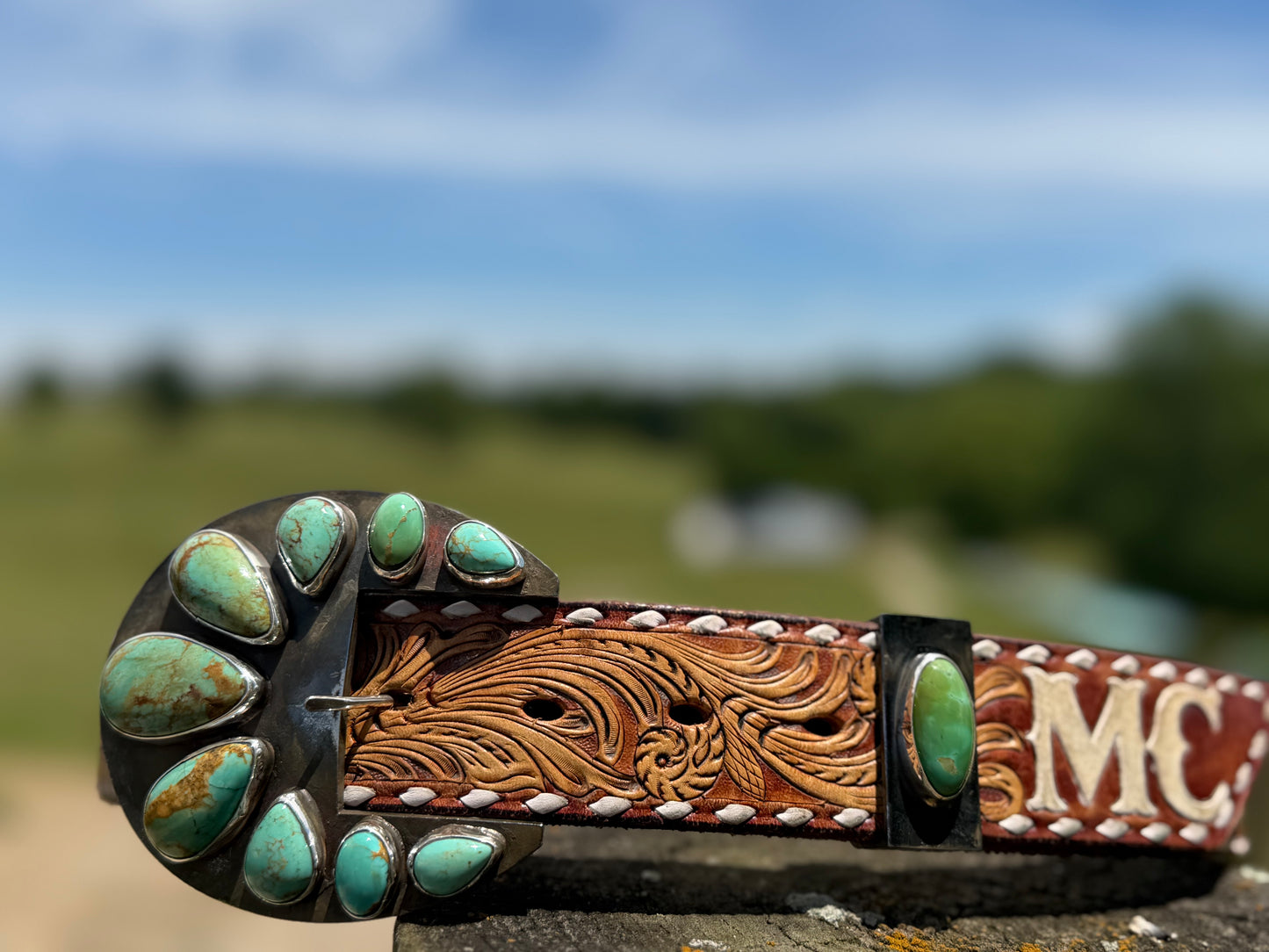 Round Kingman Turquoise Belt Buckle