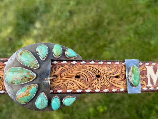 Round Kingman Turquoise Belt Buckle