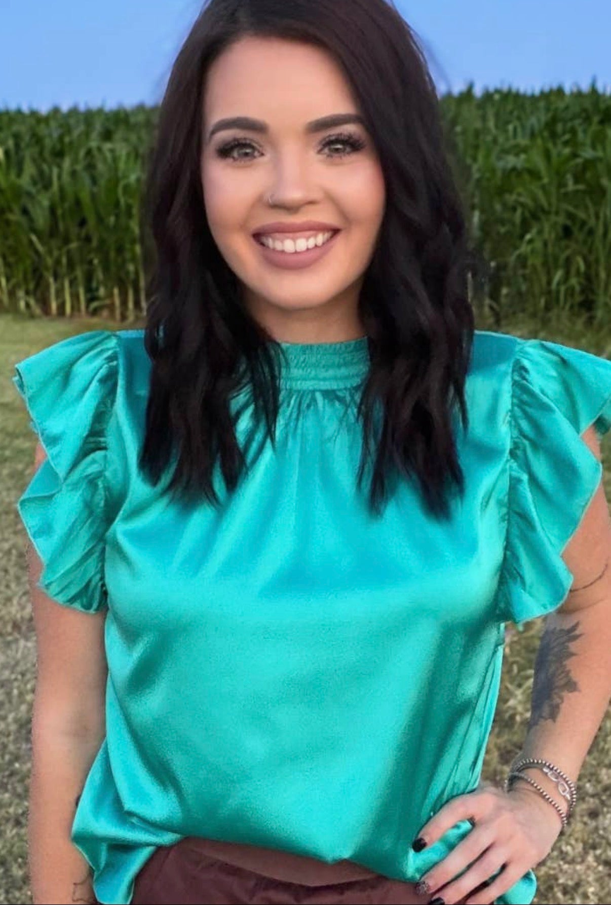Turquoise Babydoll Top