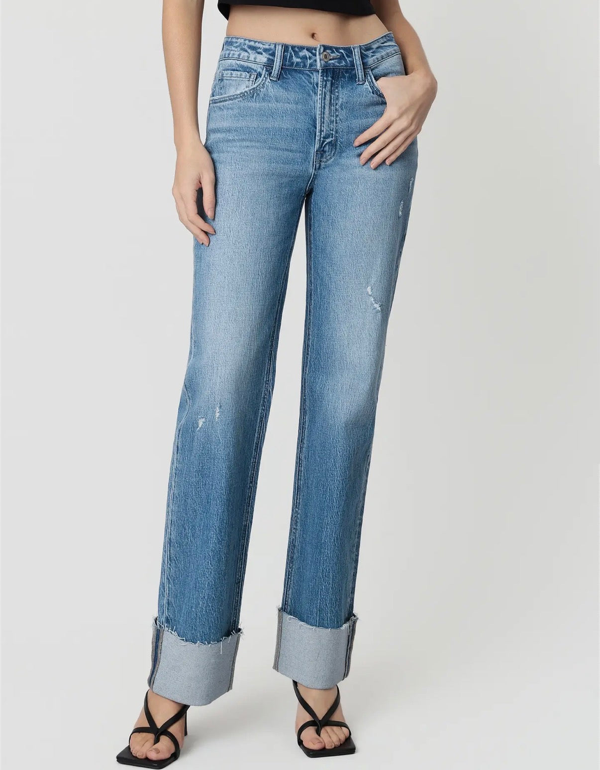 Vervet Brand- Mid Wash, Slim Wide Leg with Chunky Cuff