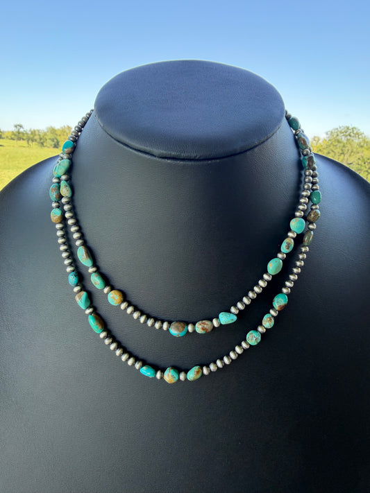 Natural Turquoise and 4mm Sterling Silver Pearls