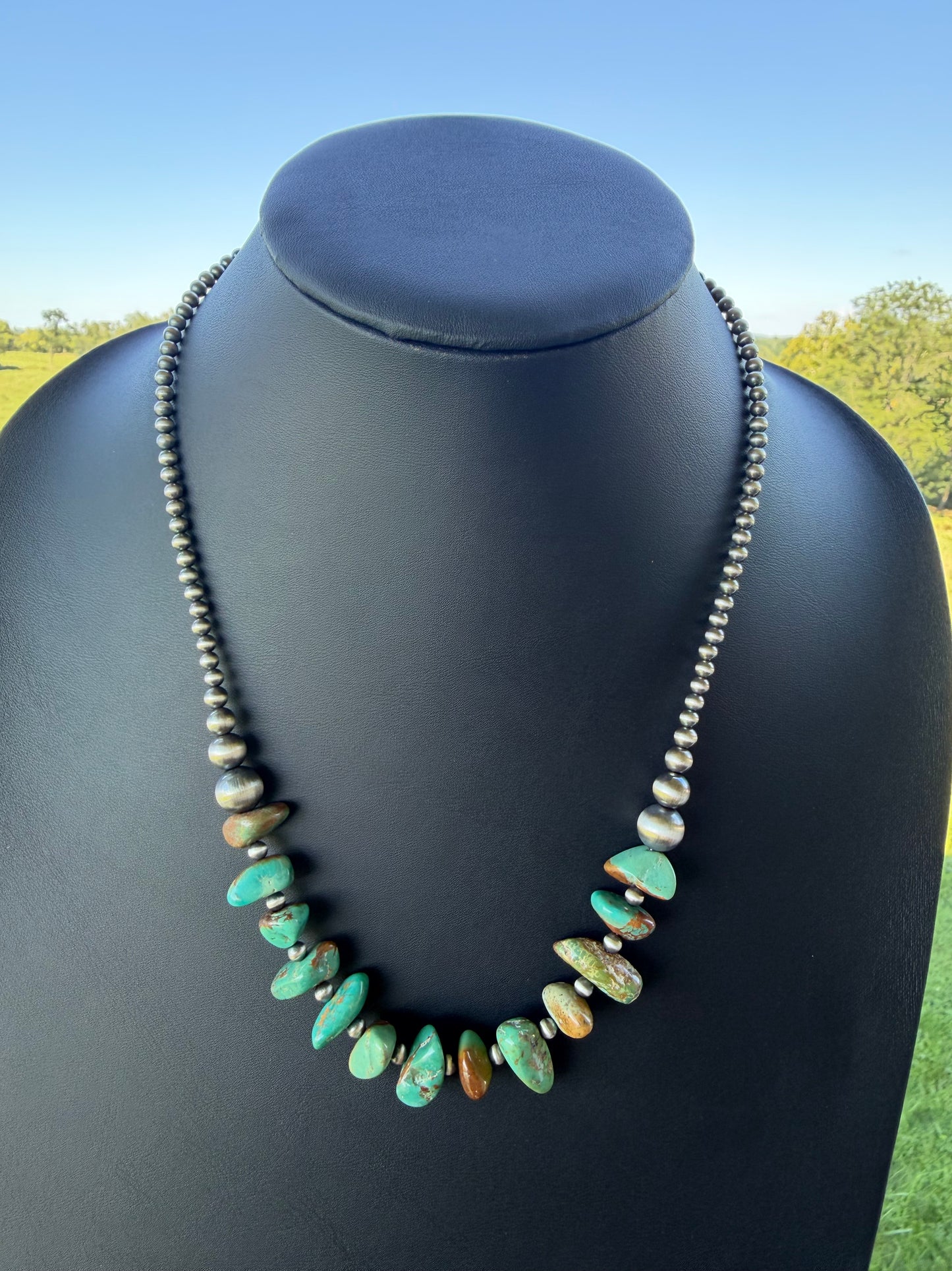 Graduated Natural Turquoise Sterling Silver Pearls