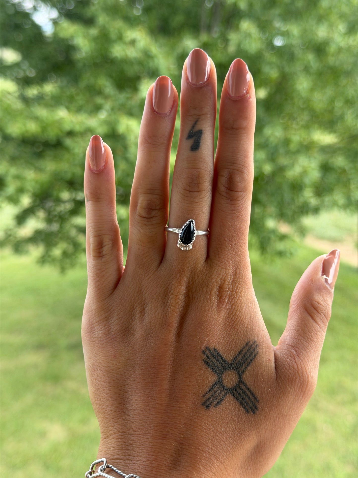 Native Black Onyx Ring with Silver Detailing