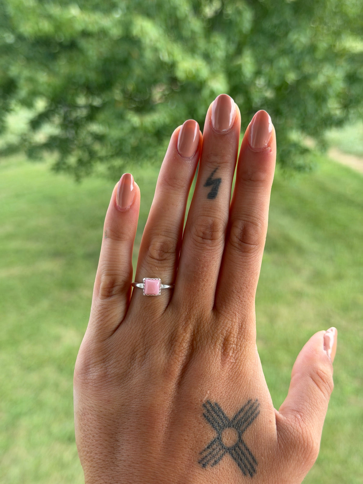 Native Square Pink Conch Ring
