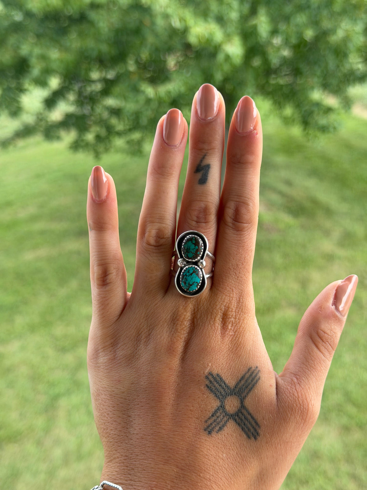 Native Double Stone Hubei Turquoise Ring