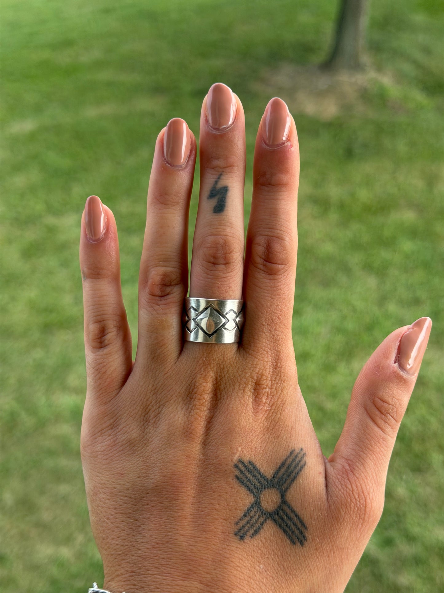 Native Sterling Silver Thick Band Ring with Detailing
