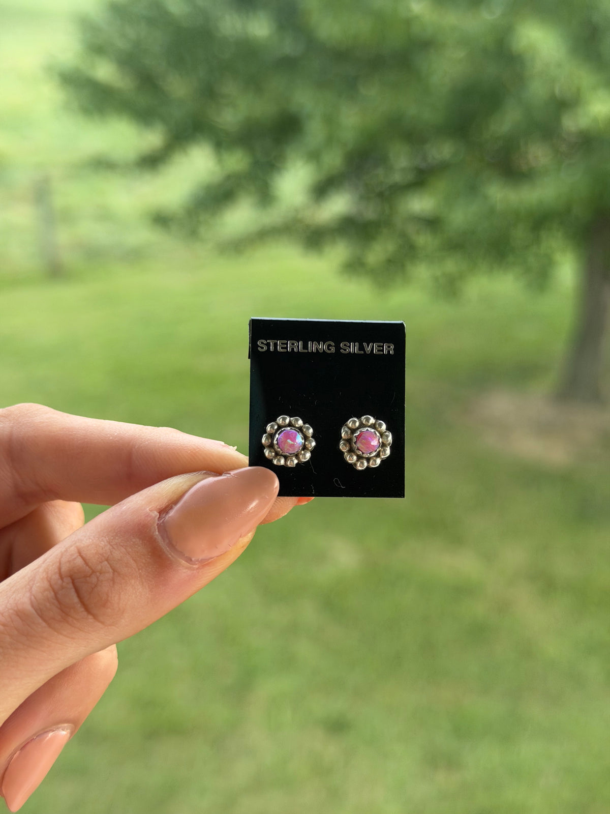 Native Pink Opal Flower Studs