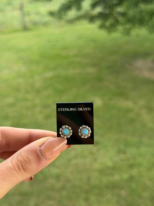 Native Light Blue Opal Flower Studs