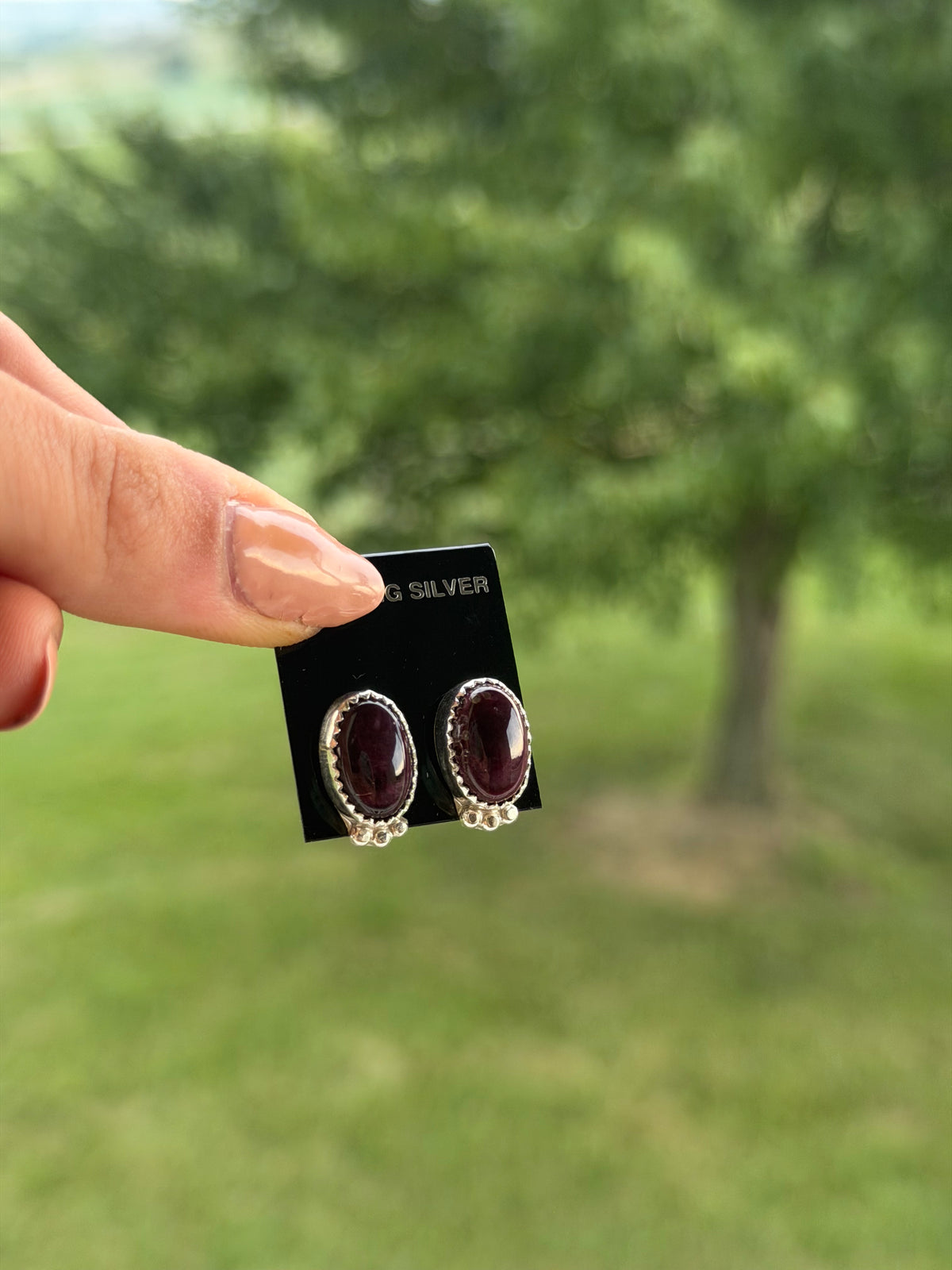 Native Purple Spiny Studs with Silver Bead Detailing