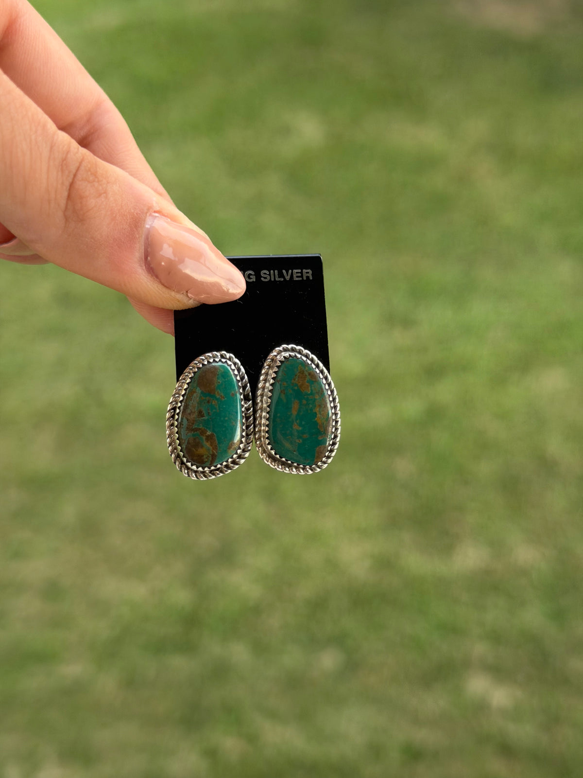Native Royston Turquoise Studs with Braided Border