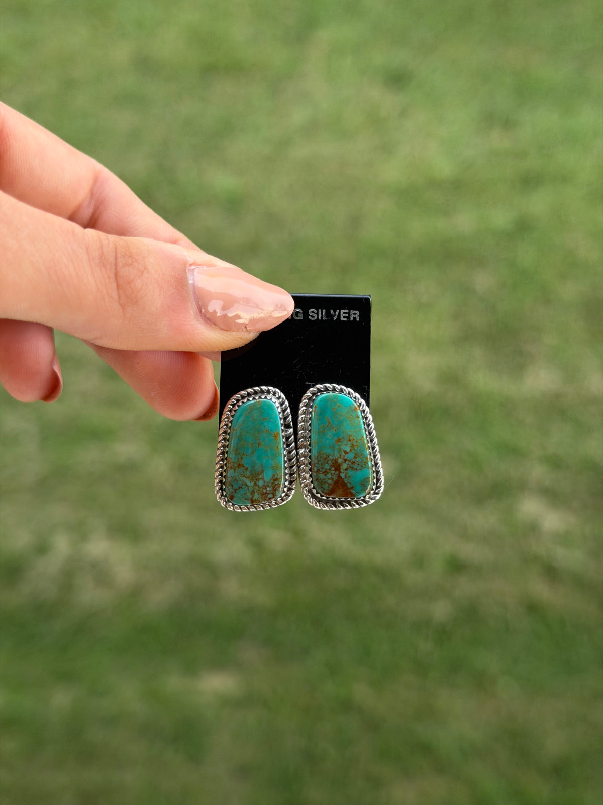 Native Royston Turquoise Studs with Braided Border
