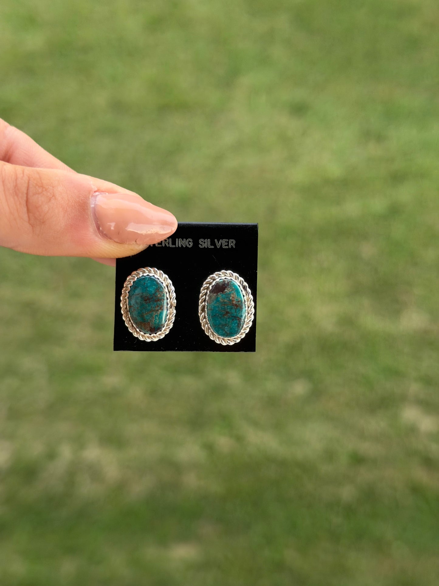 Native Kingman Turquoise Studs with Braided Border