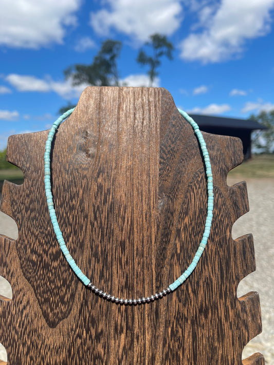 14" 3mm Choker with Magnesite Turquoise Heishi