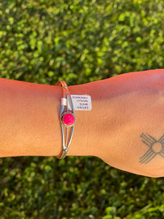 Pink Fire Opal Navajo Bracelet