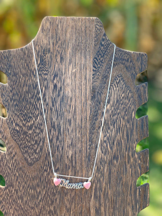 Navajo Sterling Silver and Pink Conch "Mama" Necklace