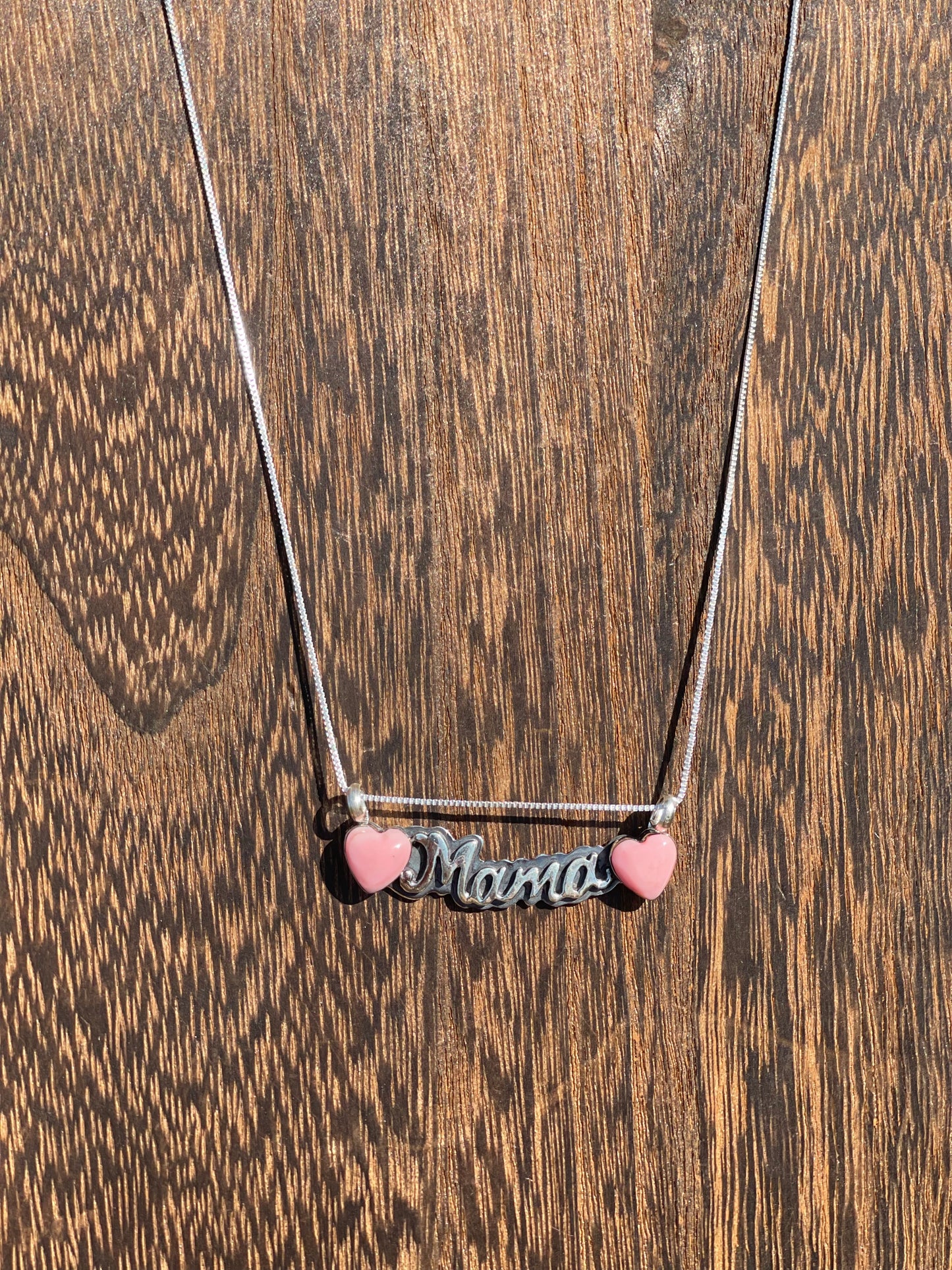 Navajo Sterling Silver and Pink Conch "Mama" Necklace