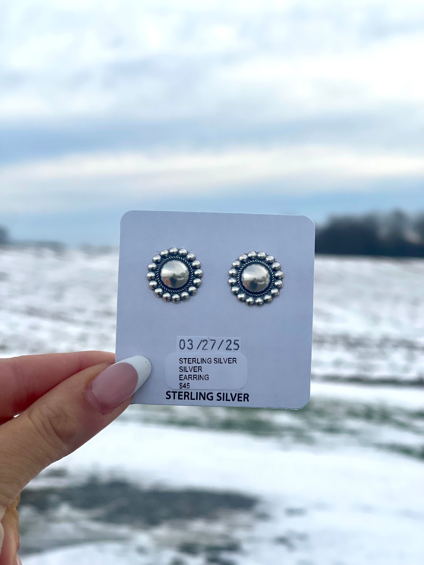 Sterling Silver "Bubble" Concho Earrings