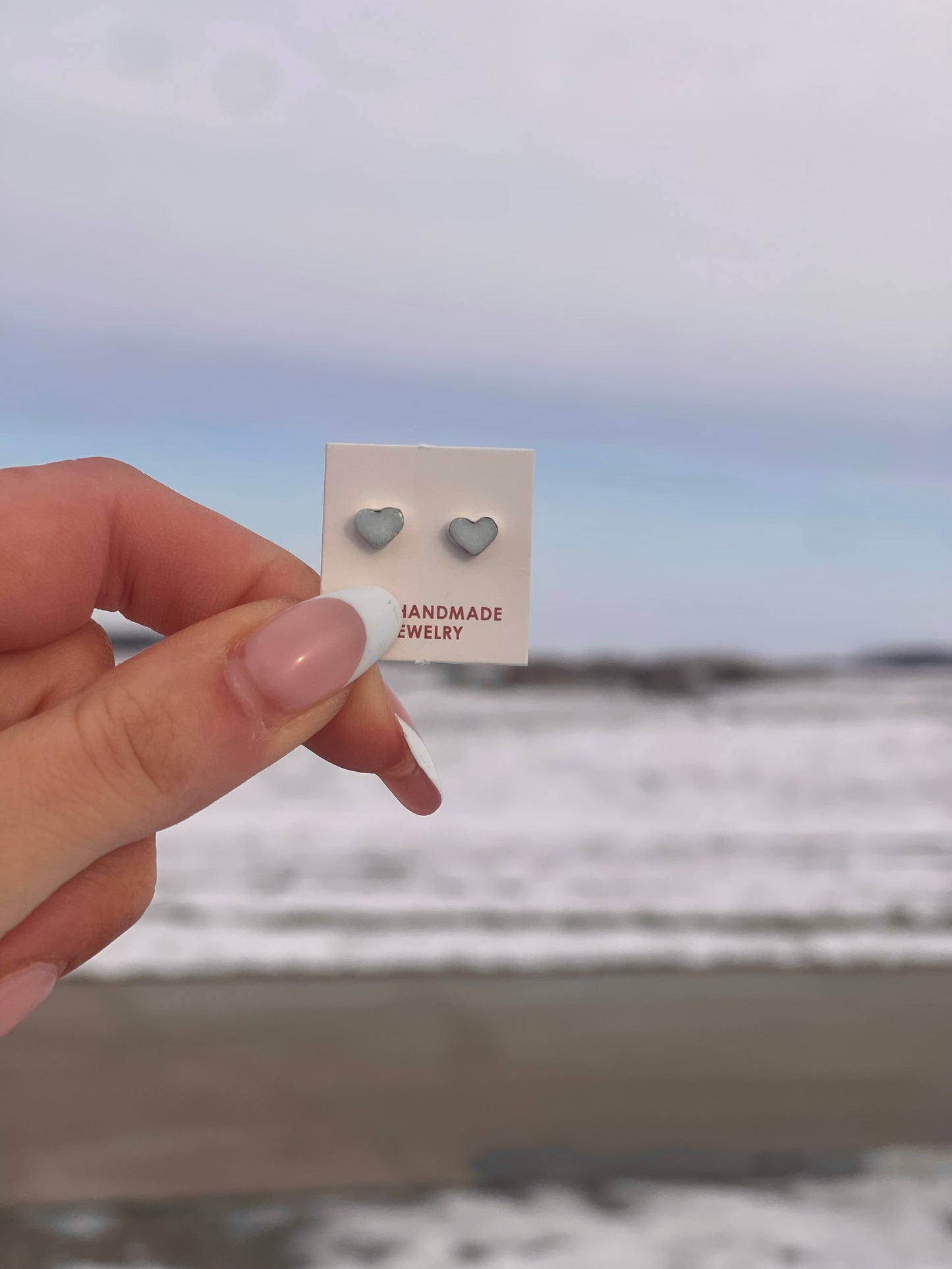 Zuni White Opal Heart Earrings