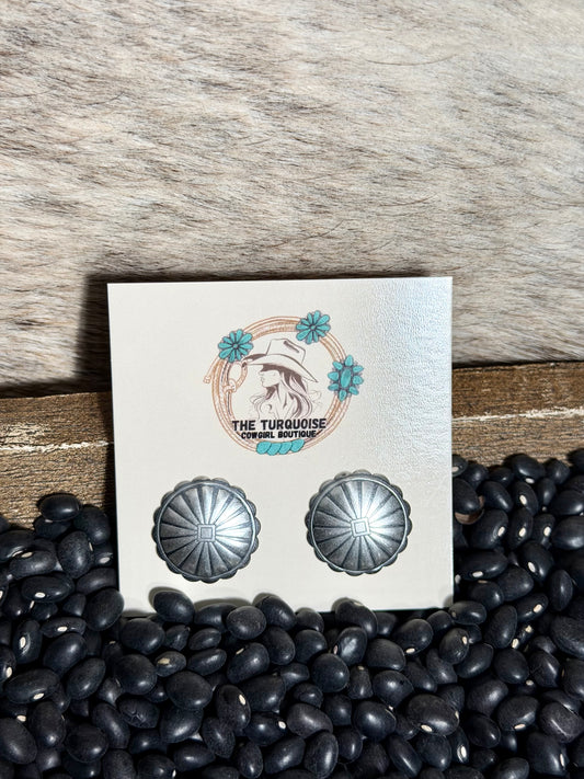 Sterling Silver Large Concho Earrings