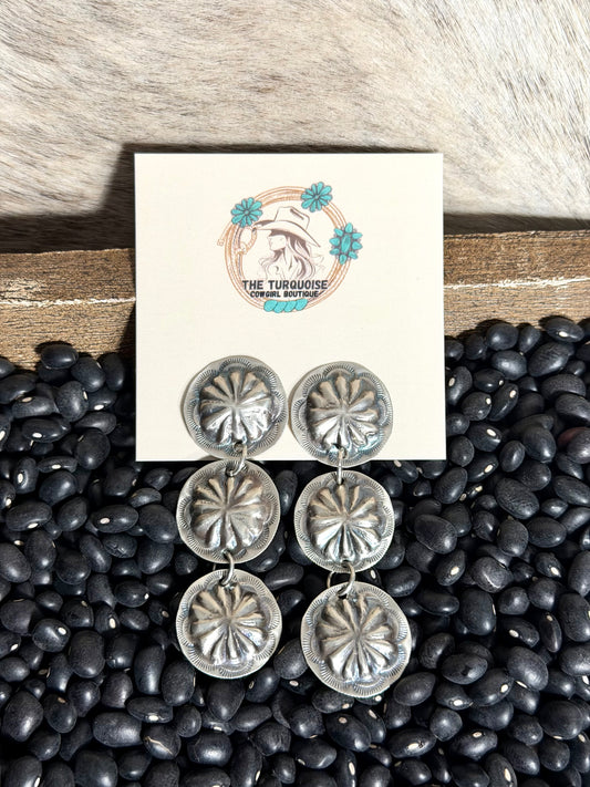 Navajo Sterling Silver Concho Dangle Earrings