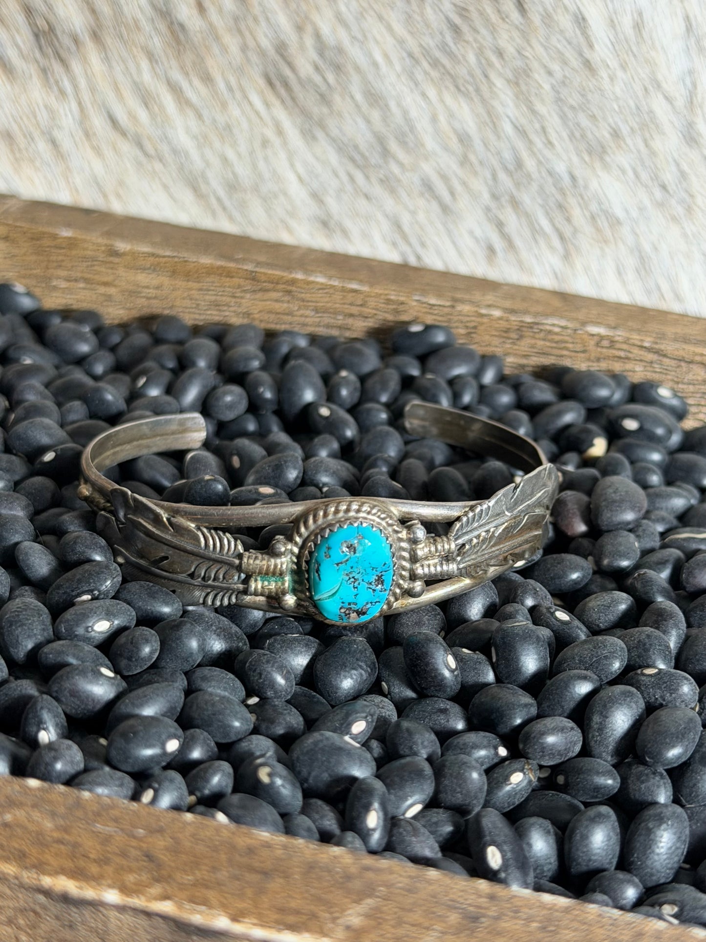 Vintage Kingman Turquoise Floral Cuff