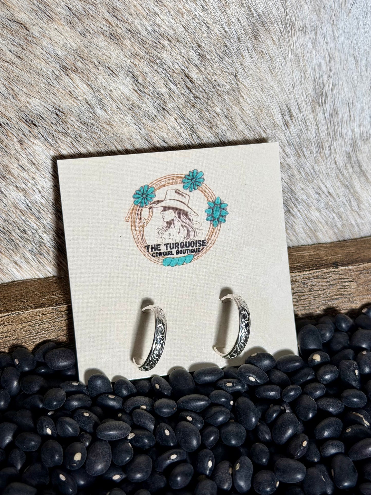 Sterling Silver Engraved Floral Hoops